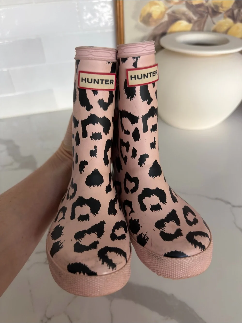Hunter Kids Pink Leopard Print Boots